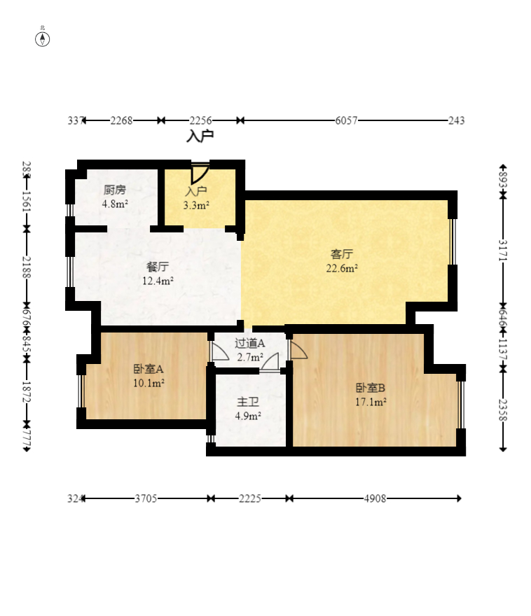 五矿万境水岸三期  2室2厅1卫   119.00万室内图1