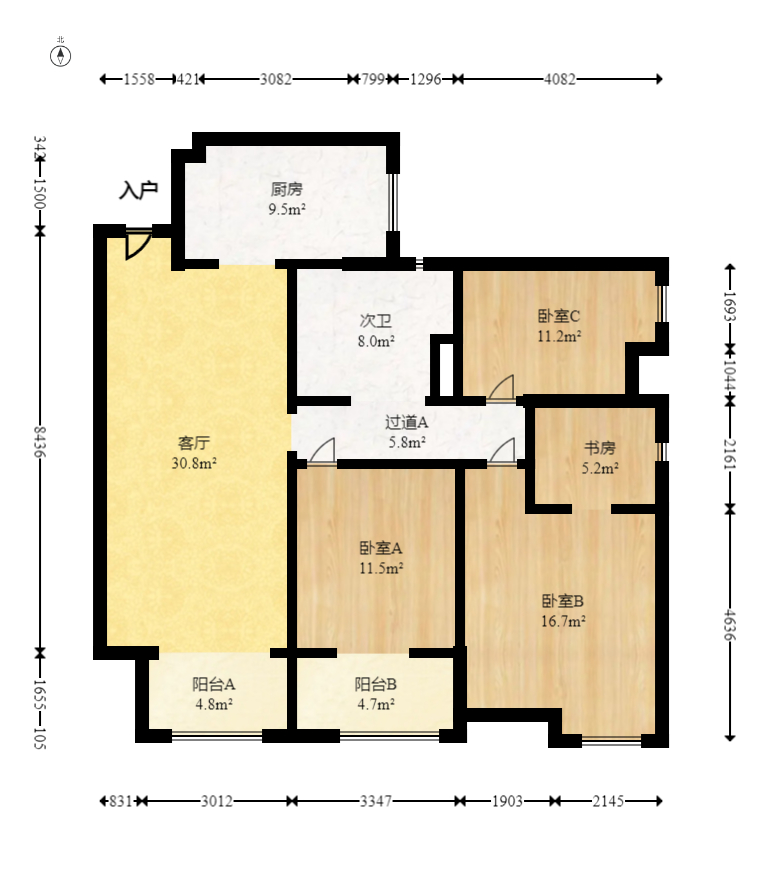 融科东南海  3室2厅1卫    136.0万室内图1