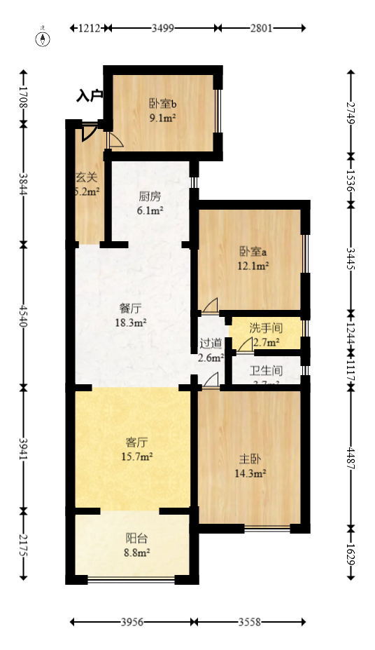 润和长郡（润和紫郡二三期）  3室2厅2卫   76.80万室内图1