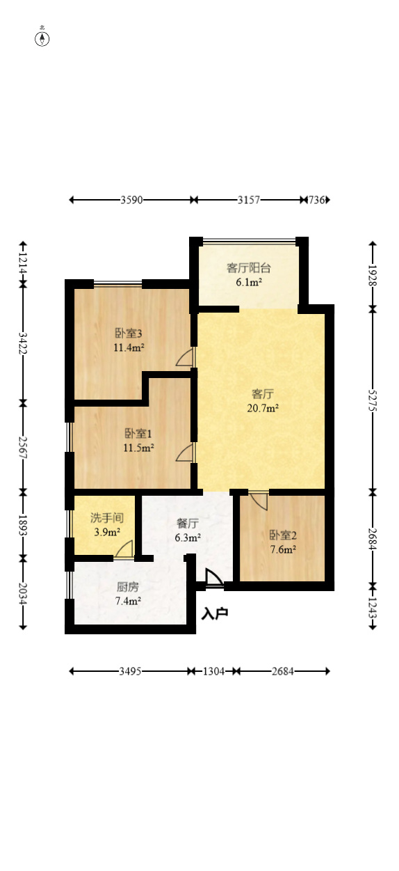 东玺门  3室2厅1卫    85.0万室内图1