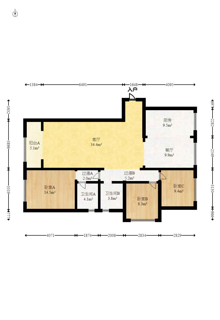 龙湖湘风原著（龙湖湘风星城）  3室2厅2卫    123.0万室内图1