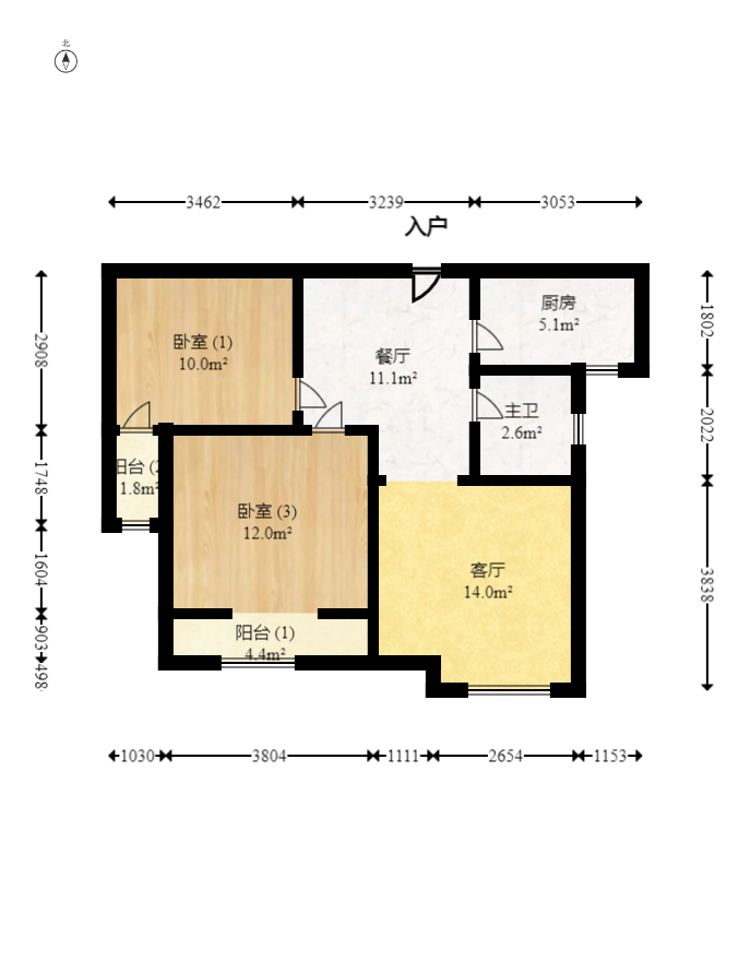 五矿万境水岸三期  2室2厅1卫   98.00万室内图1