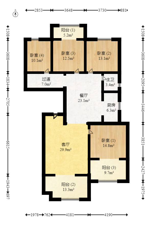 山水霖城（植物原著）  4室2厅2卫   171.00万室内图1