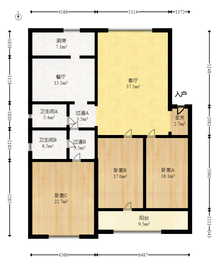 南天花园  3室2厅2卫   108.00万室内图1