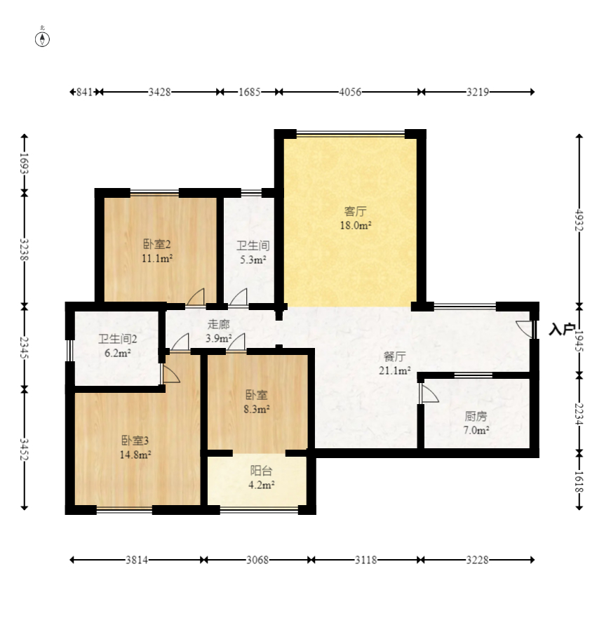东门尚苑 3室2厅2卫 77.88万 东门尚苑 3室2厅2卫 77.88万户型图