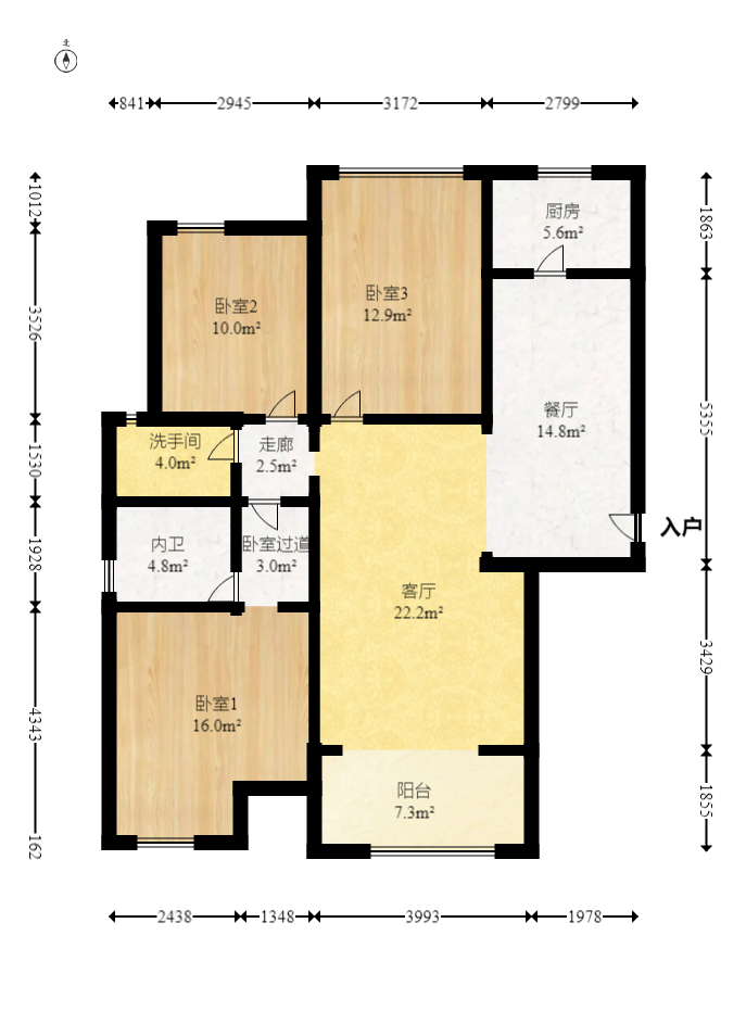 新华都万家城  3室2厅1卫   108.00万室内图1