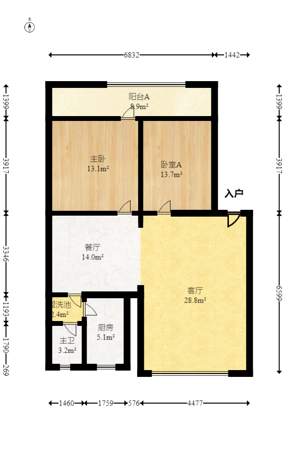 万发客车厂宿舍（万发宿舍）  3室2厅1卫   48.80万室内图1