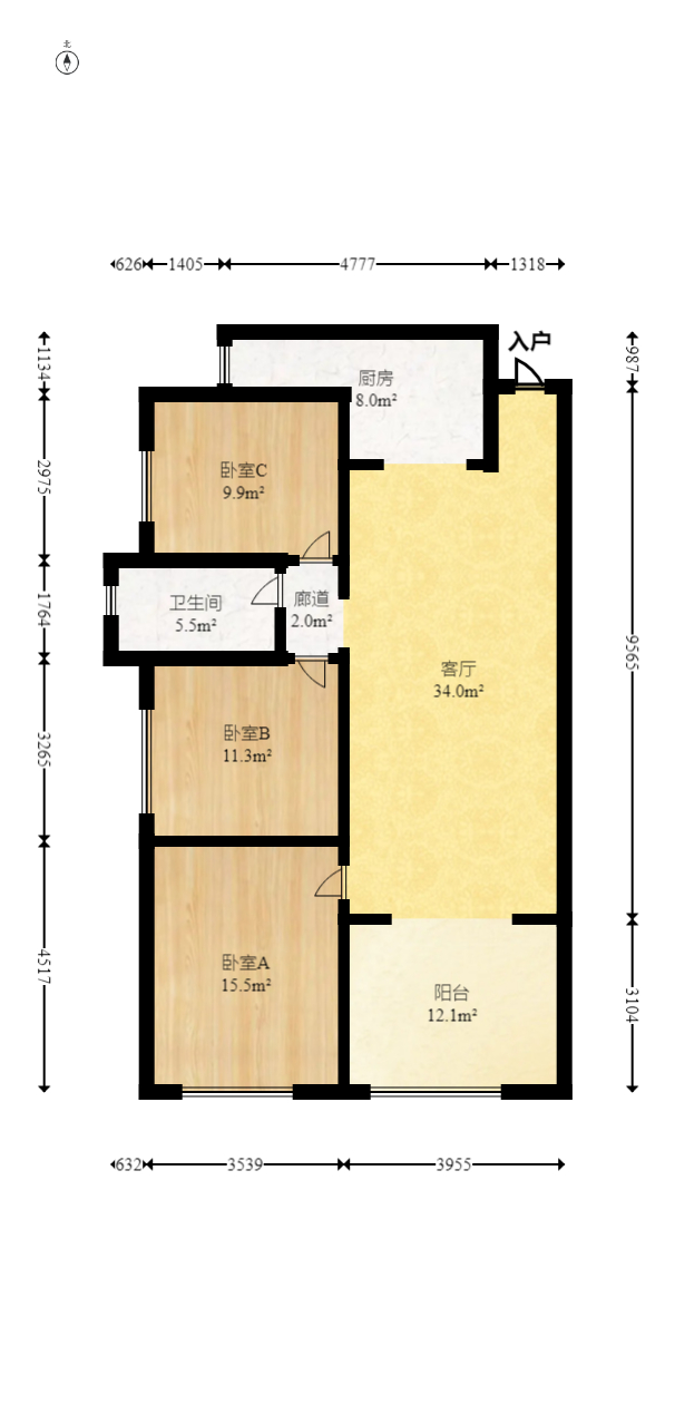 达美D6区  3室2厅1卫   88.00万室内图1