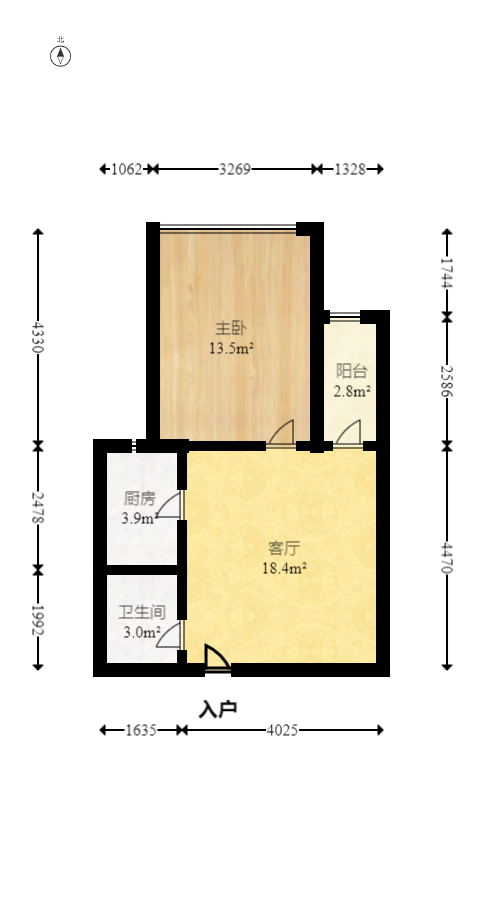 长房八方里（长房公园里）  1室1厅1卫   69.00万室内图1