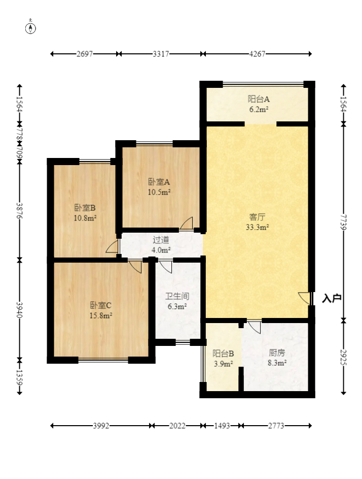 恒大雅苑  3室2廳1衛(wèi)    115.0萬室內(nèi)圖1
