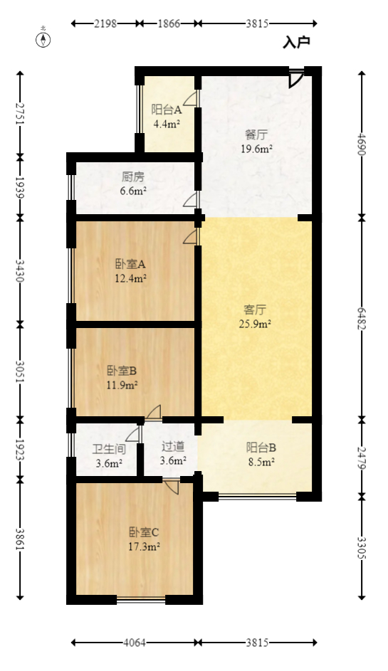 悦湖山  3室2厅1卫   85.00万室内图1