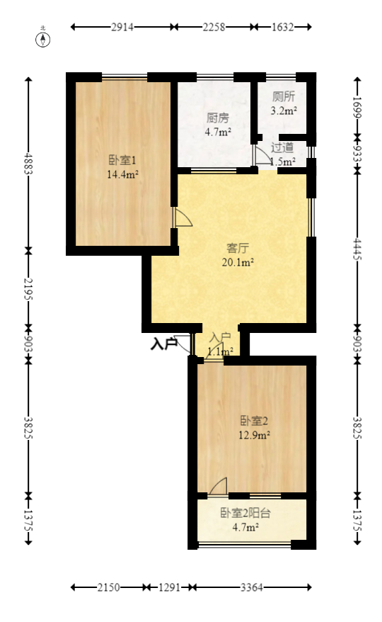 德政园  2室2厅1卫   53.80万室内图1