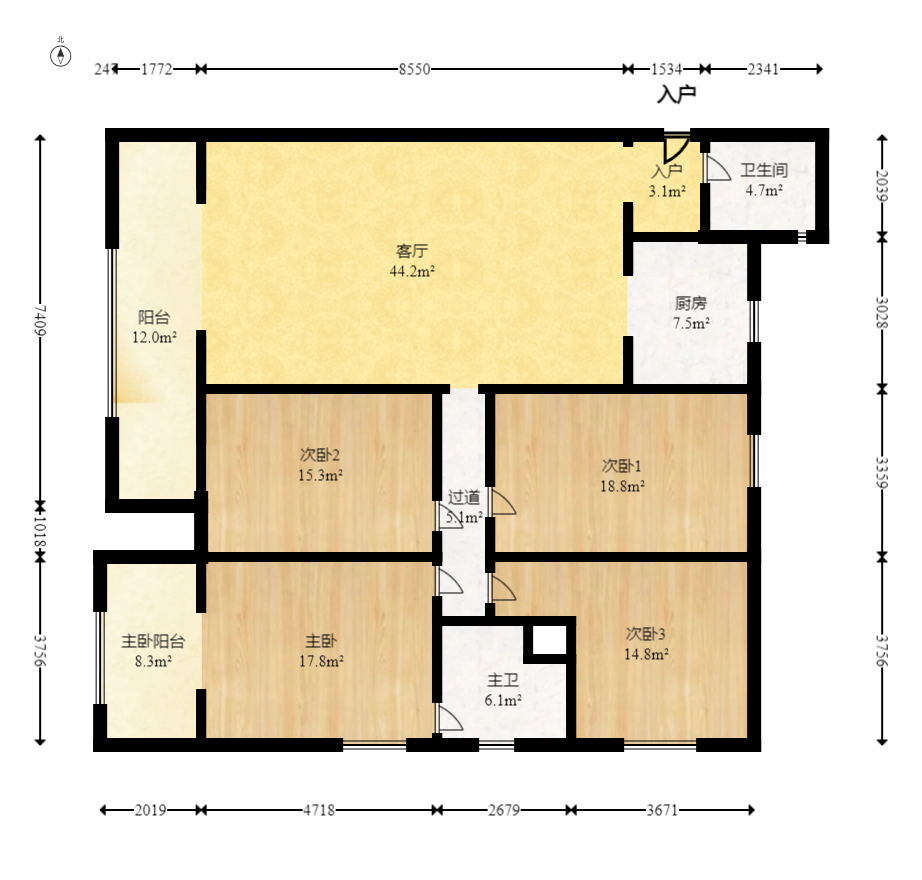 开源鑫阁  4室2厅2卫    88.8万室内图1