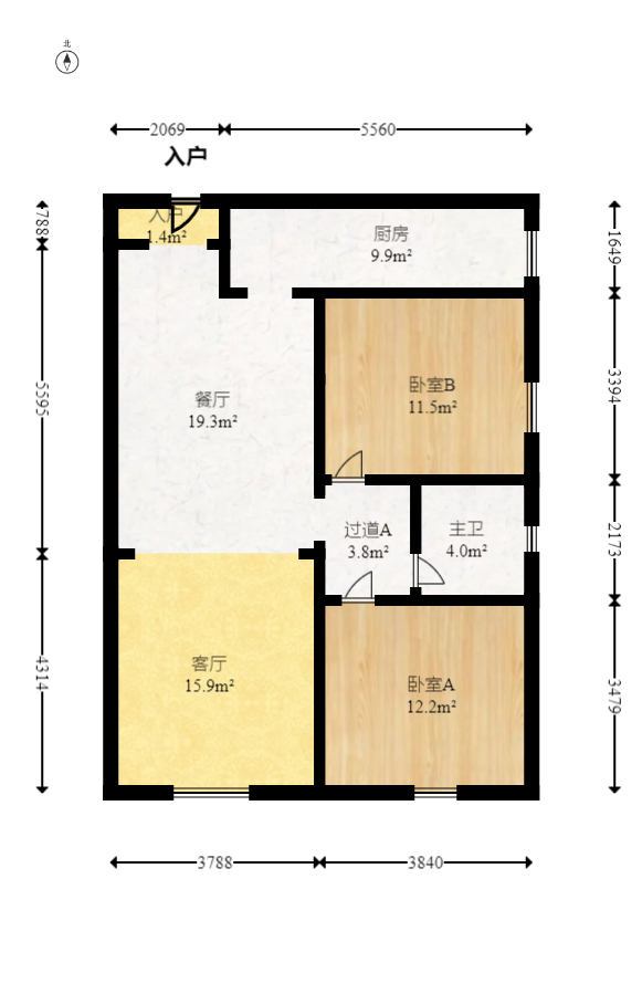 五矿万境水岸二期（五矿万境水岸和苑）  2室2厅1卫   95.00万室内图1