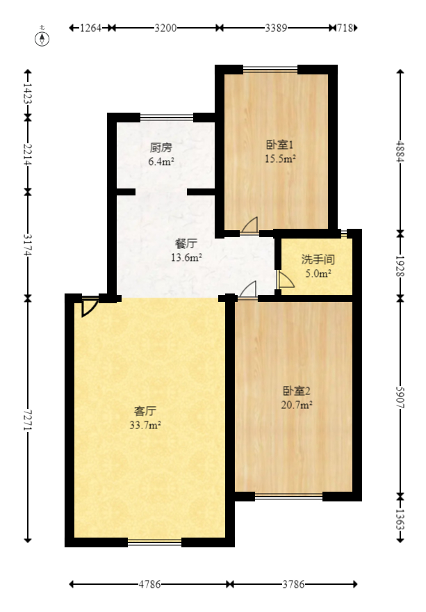 中江锦城  2室2厅1卫   64.90万室内图1