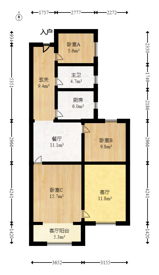 润屋美院  3室2厅1卫   100.00万室内图1