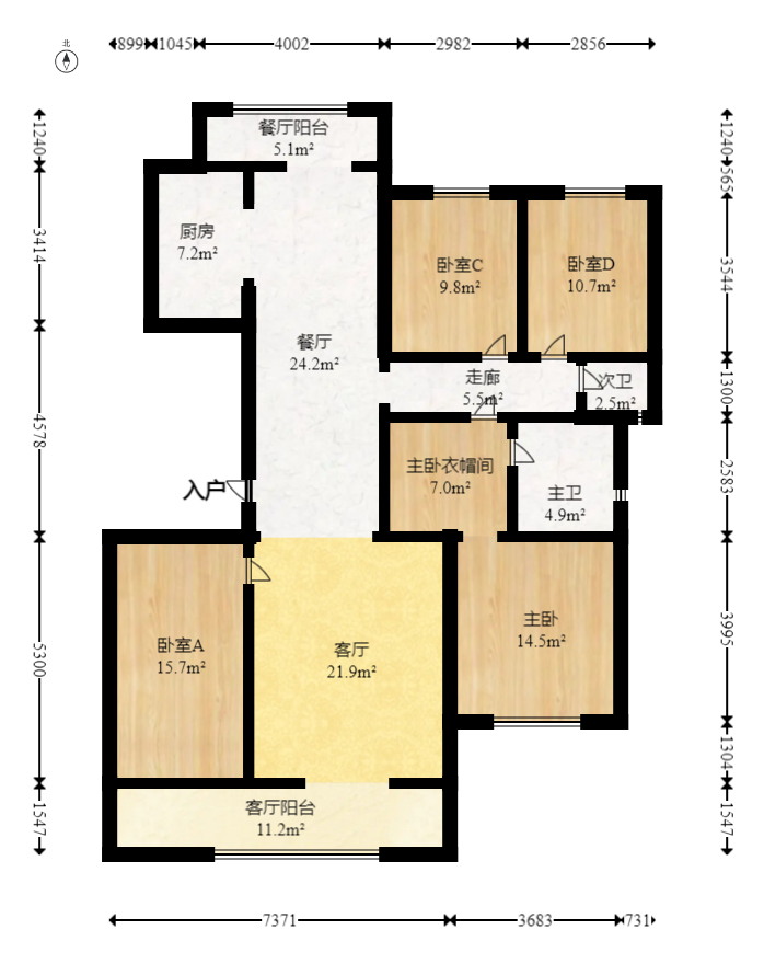 北辰中央公園辰璽洋房區(qū)  4室2廳2衛(wèi)    215.0萬室內(nèi)圖1
