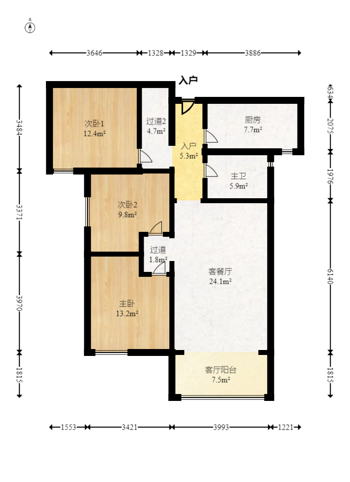 北辰三角洲C2区  3室2厅1卫   155.00万室内图1