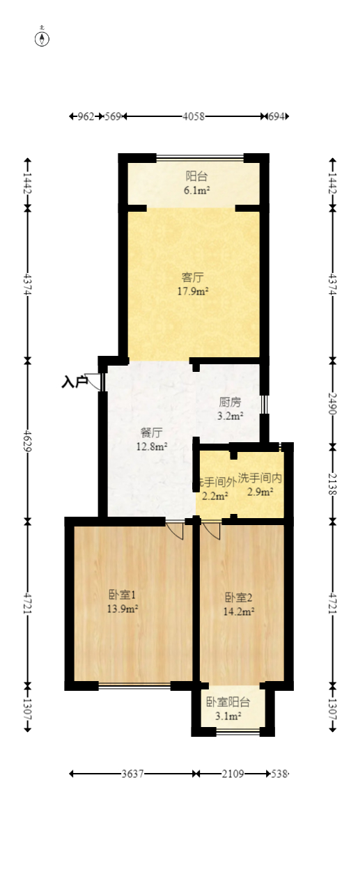 东南雅苑  2室2厅1卫   68.00万室内图1