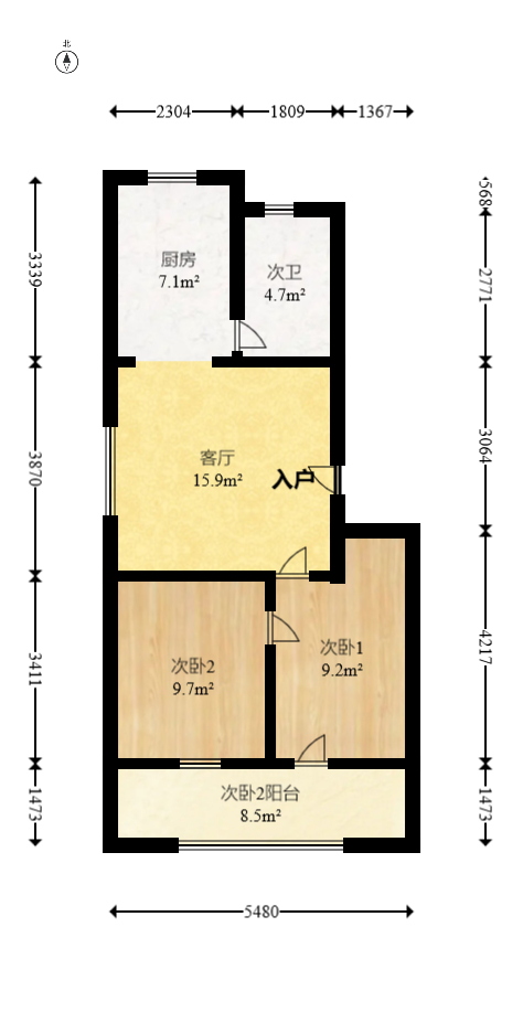 浦沅生活一区  2室2厅1卫   50.00万室内图1