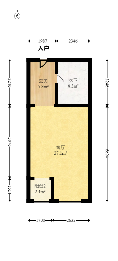 美林银谷  1室1厅1卫   58.00万室内图1