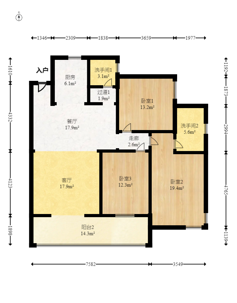 巢之恋  3室2厅2卫   115.40万室内图1