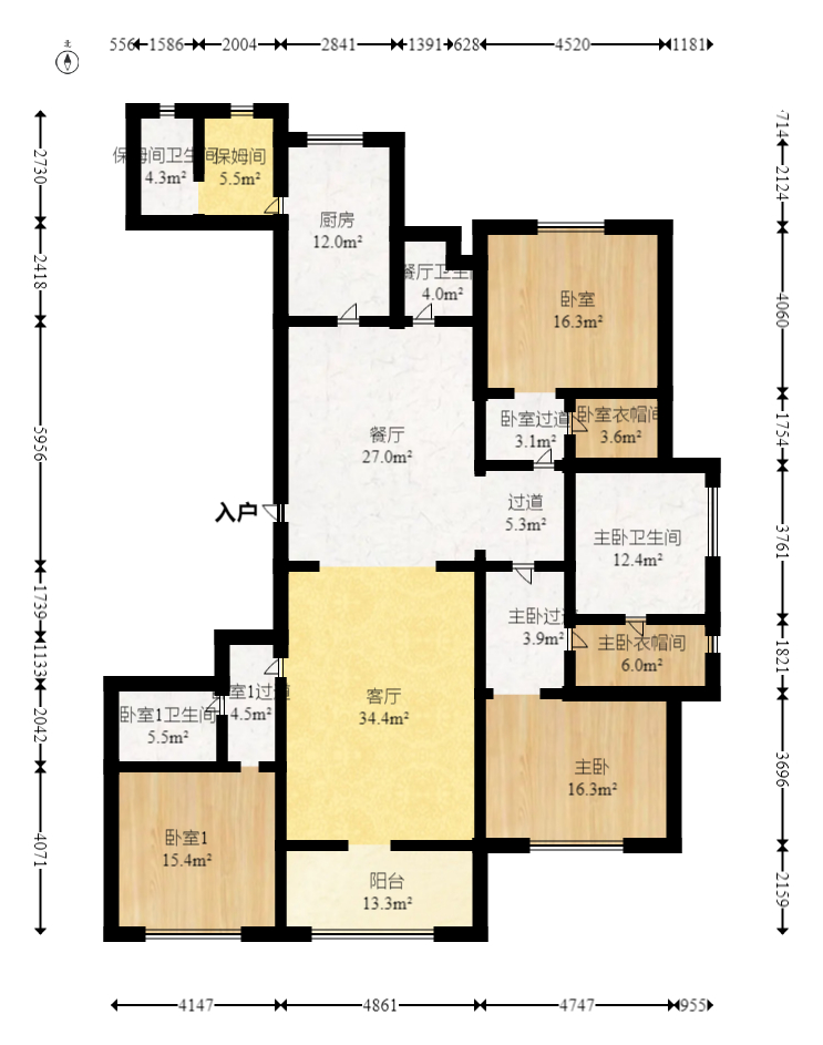 万达公馆  4室2厅4卫   456.00万室内图1