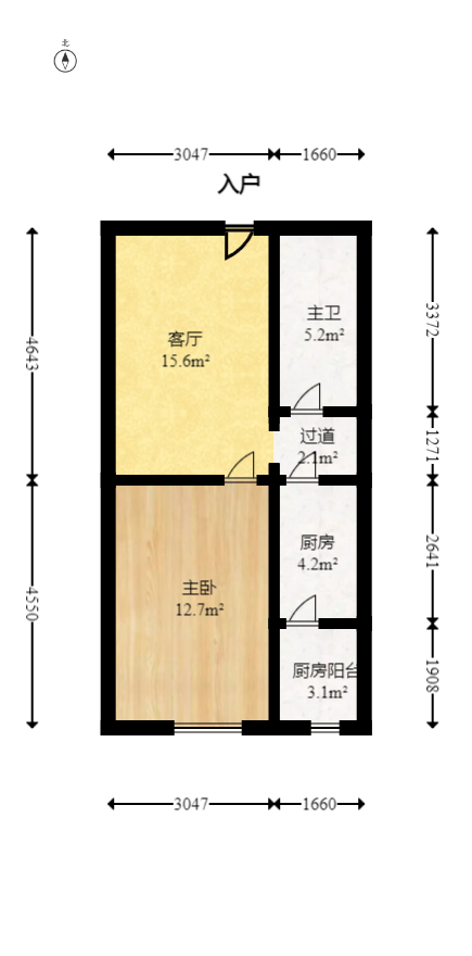 北辰三角洲E3区  1室1厅1卫   66.80万室内图1