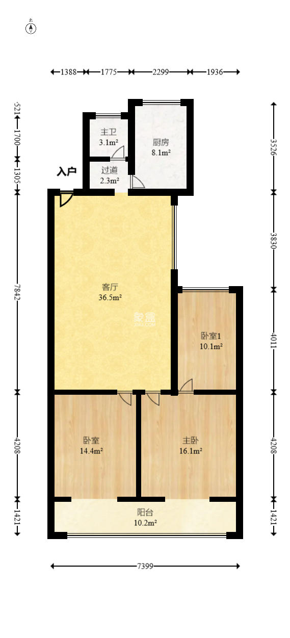 天平公寓（芙蓉区高级人民法院老宿舍）  3室2厅1卫   105.00万室内图1