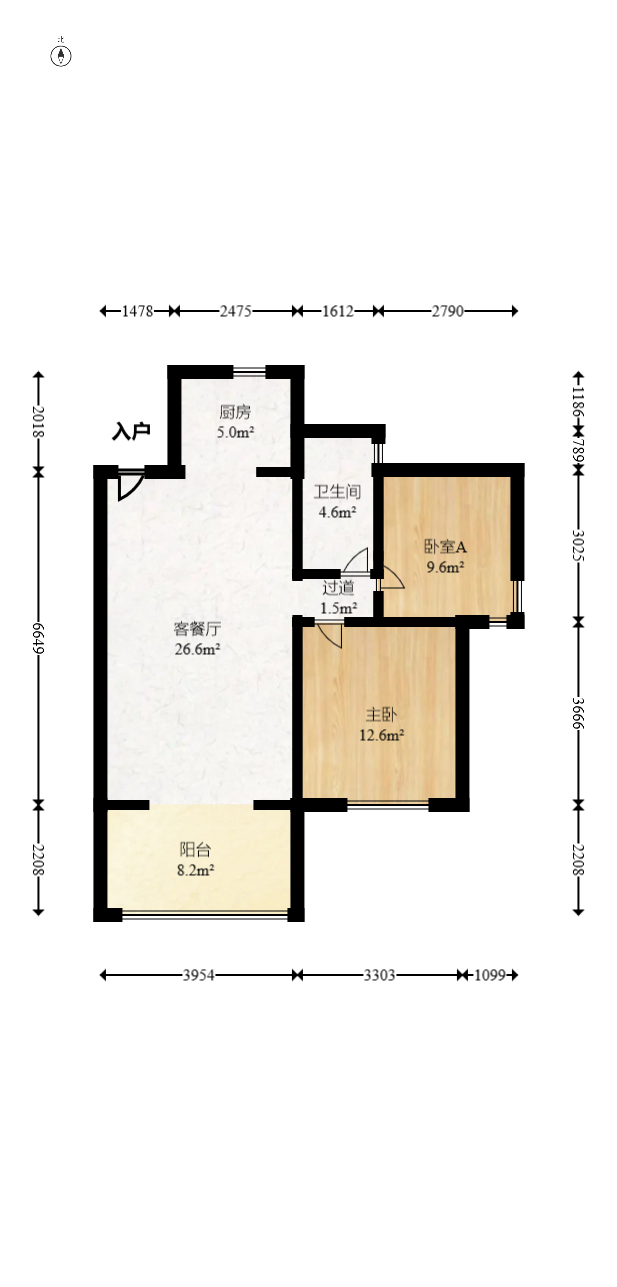 莱茵城  2室2厅1卫   86.00万室内图1