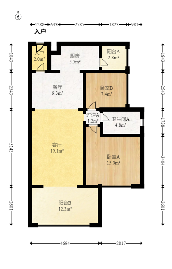 时代倾城二期  2室2厅1卫    111.7万室内图1