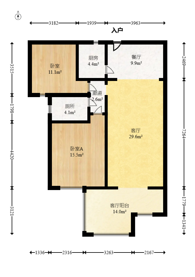江山帝景哈佛  2室2厅1卫   105.80万室内图1