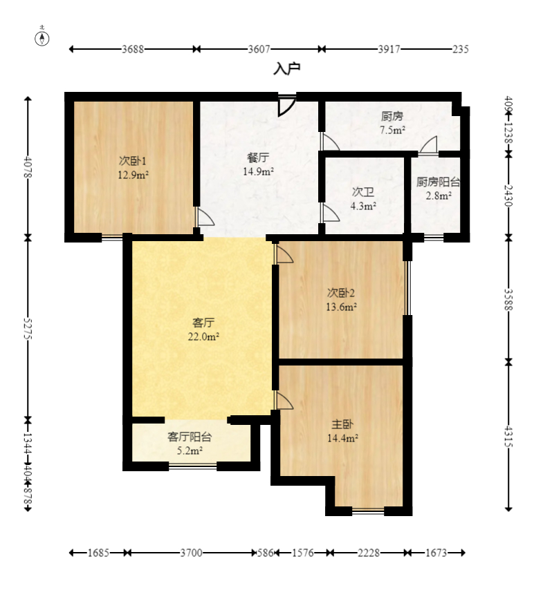 世茂铂翠湾二期 3室2厅1卫 119.0万 世茂铂翠湾二期 3室2厅1卫 119.0万户型图