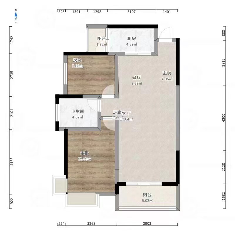 新四村  2室1厅1卫   500.00元/月户型图