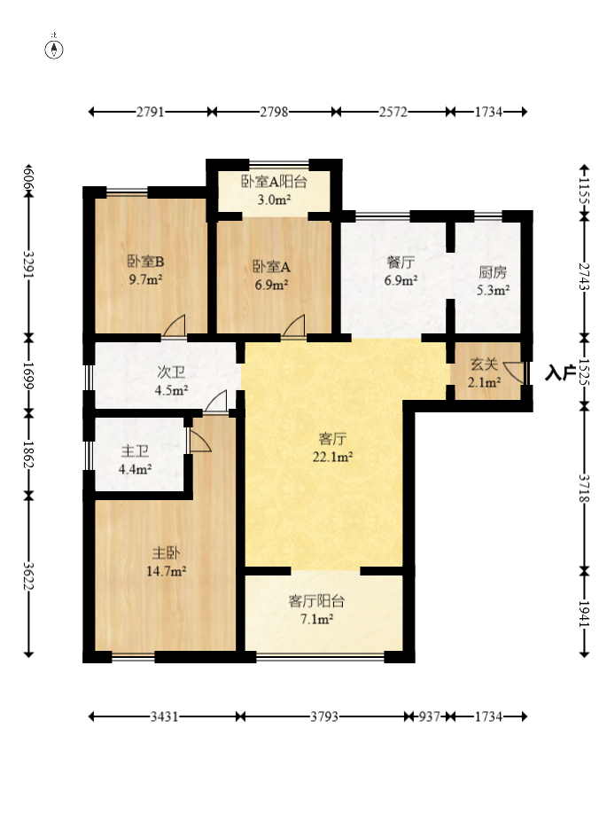 盛景谷山里  3室2厅2卫   122.00万室内图1
