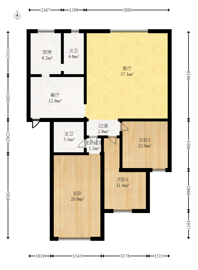 南建公寓  3室2厅2卫   84.50万室内图1