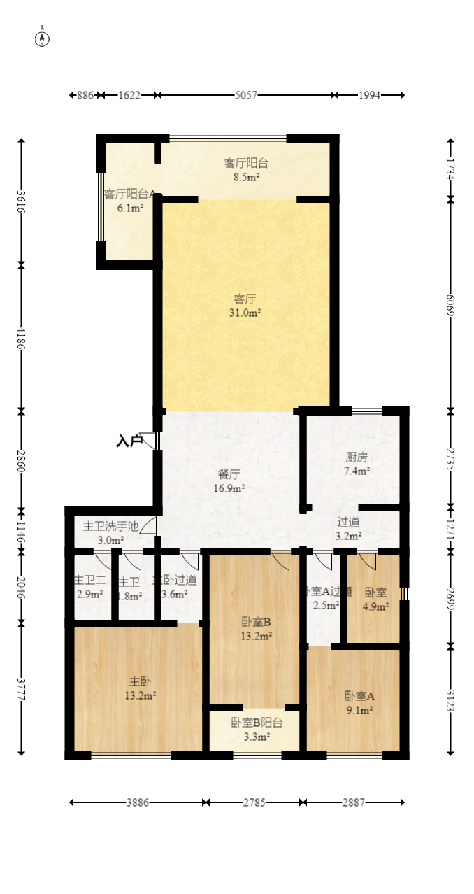 梦泽园  3室2厅2卫   220.00万室内图1
