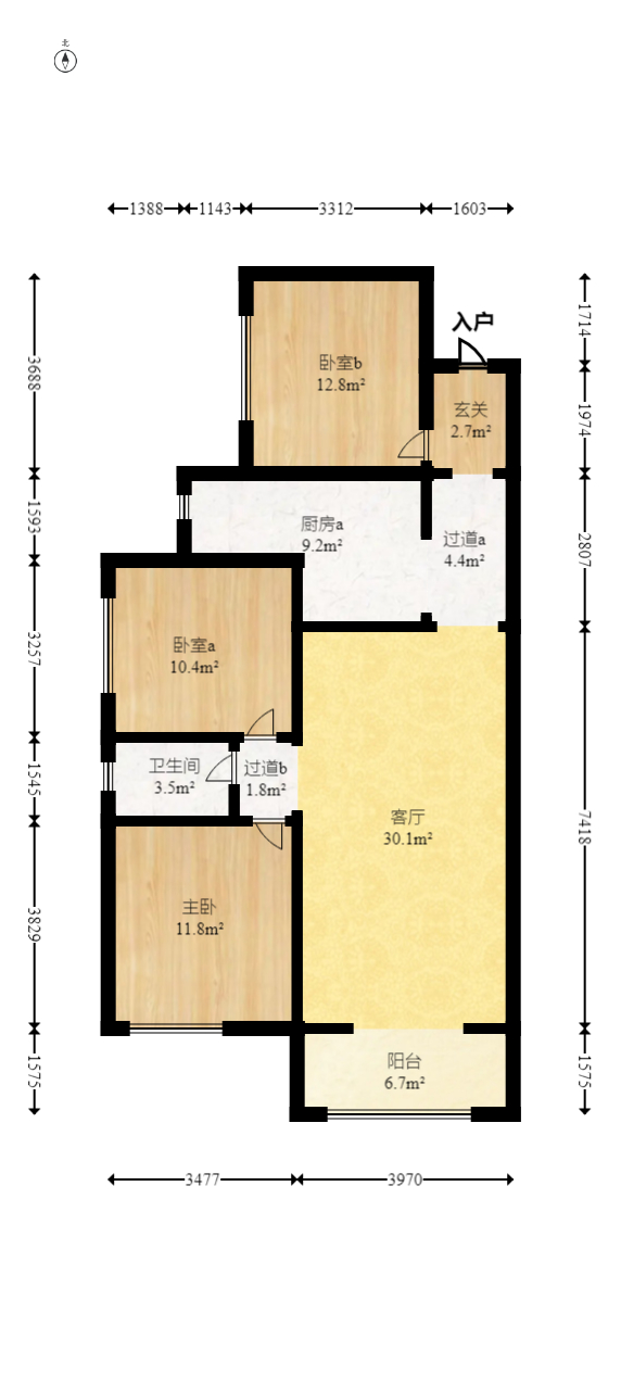 润和长郡（润和紫郡二三期）  3室2厅1卫    110.8万室内图1