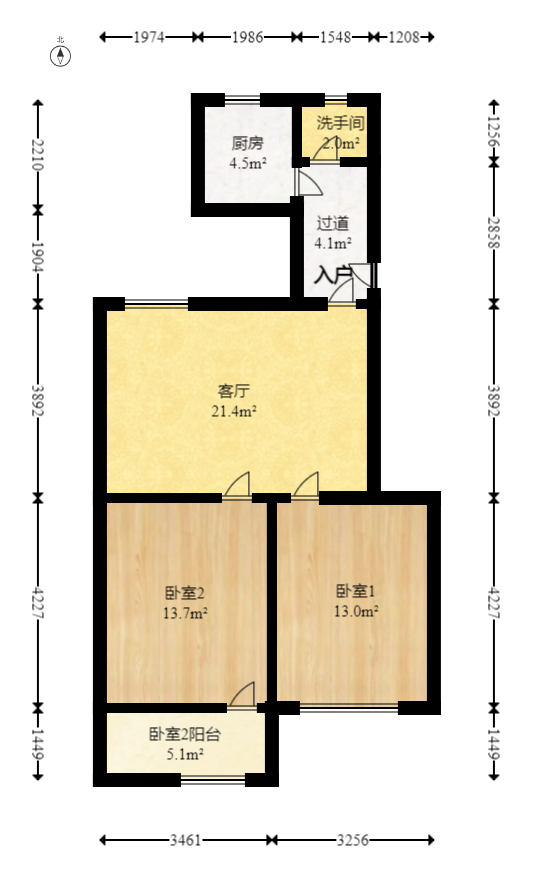 湖南省粮油公司宿舍  2室2厅1卫   48.80万室内图1