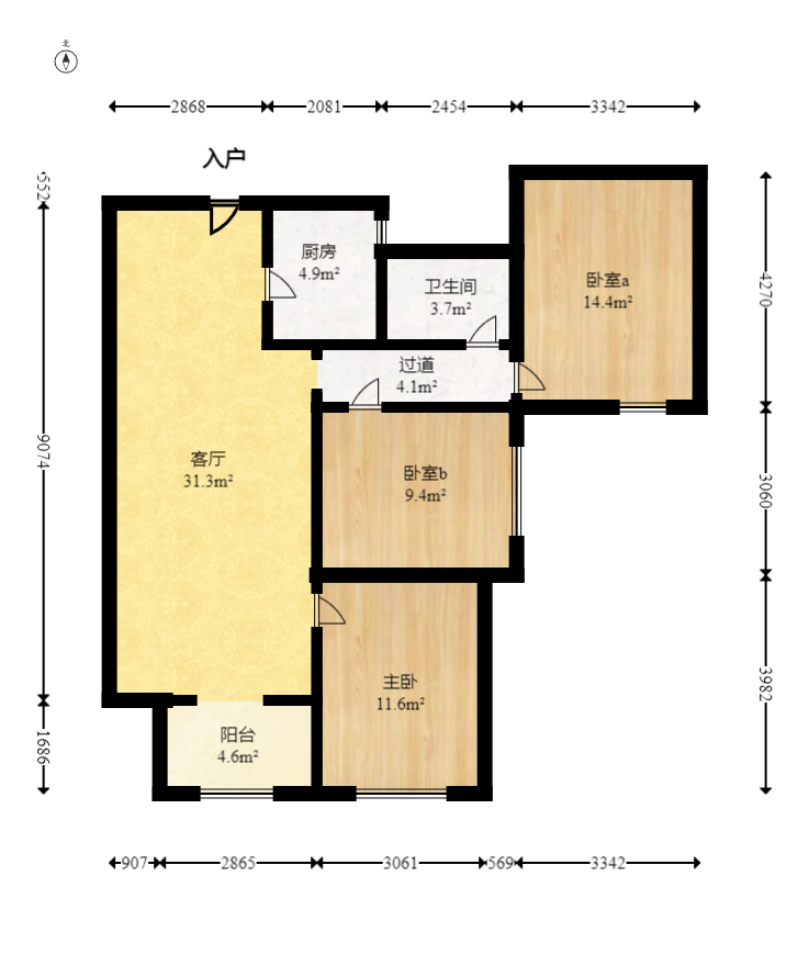 新华联梦想城 3室2厅1卫 68.5万 新华联梦想城 3室2厅1卫 68.5万户型图
