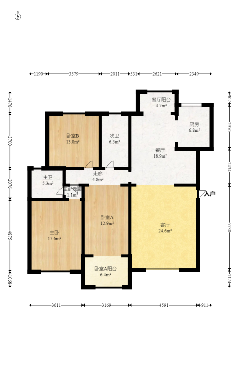 富景園  3室2廳2衛(wèi)    130.0萬室內(nèi)圖1