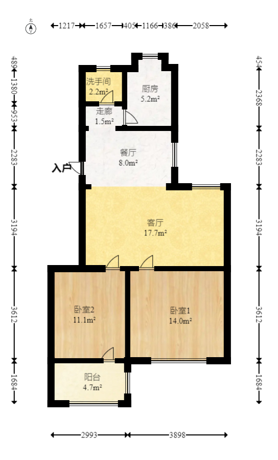 中建五局信和苑二区  2室1厅1卫   35.50万室内图1
