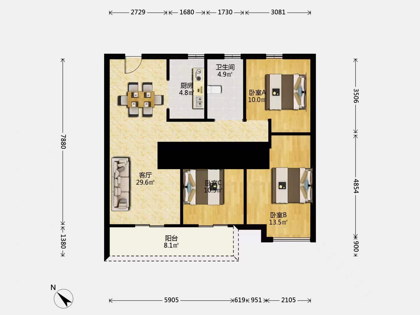 香江悦府 3室2厅1卫 49.0万 香江悦府 3室2厅1卫 49.0万室内图