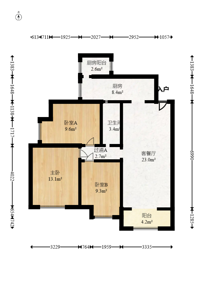 天麓尚层  3室2厅1卫   71.00万室内图1