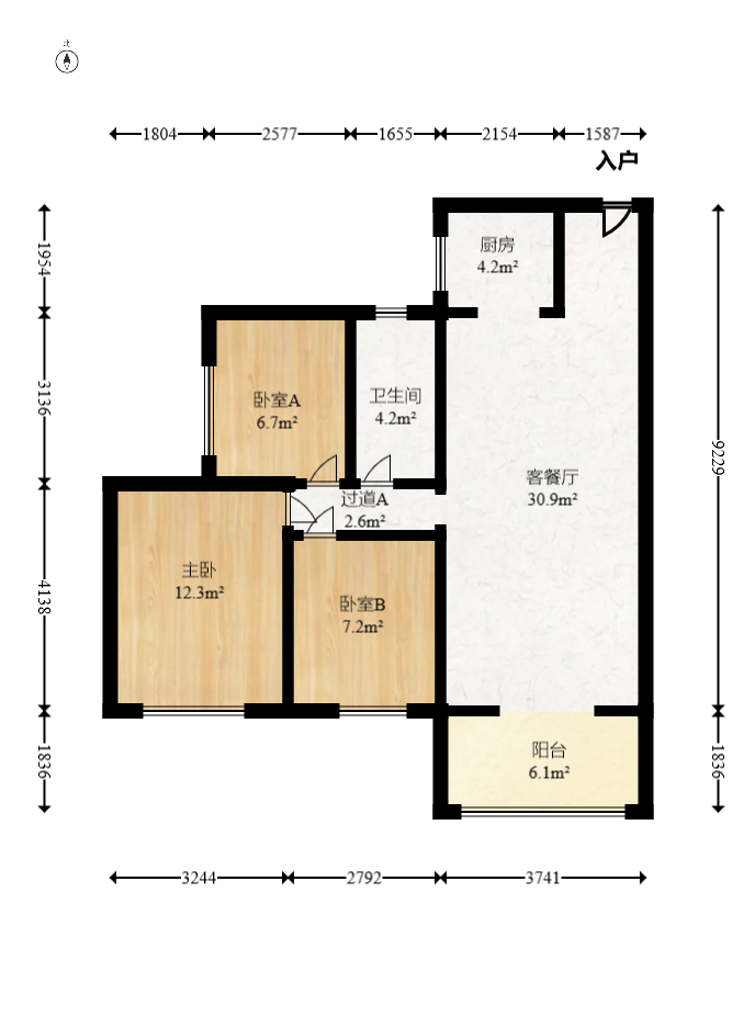 莱茵城  3室2厅1卫   83.60万室内图1