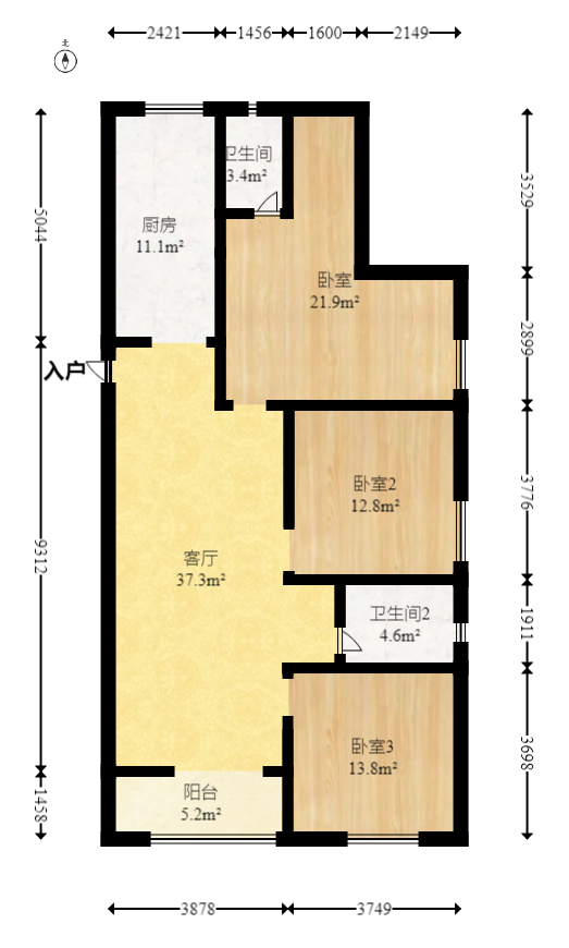 芙蓉万国城MOMA（卓越汇富苑）  3室2厅2卫   122.00万室内图1