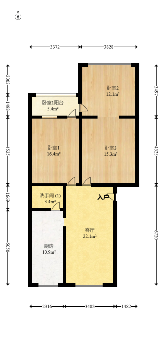 十一中学单位宿舍  3室2厅1卫   54.80万室内图1