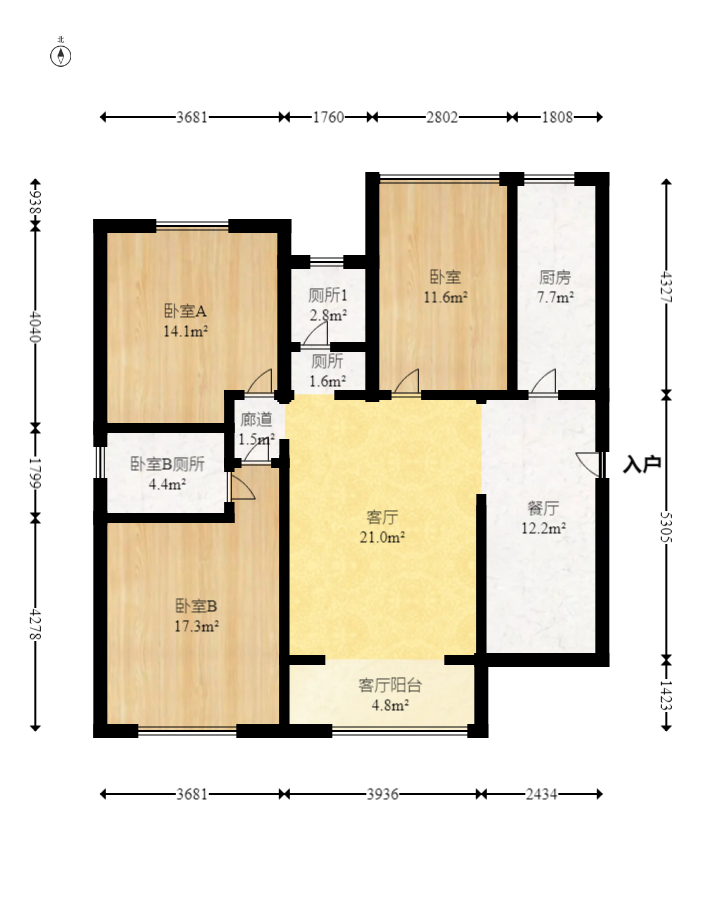 江山帝景雅典  3室2厅2卫   99.80万室内图1