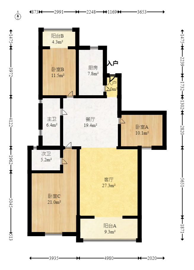 南颐园  3室2厅2卫   102.00万室内图1