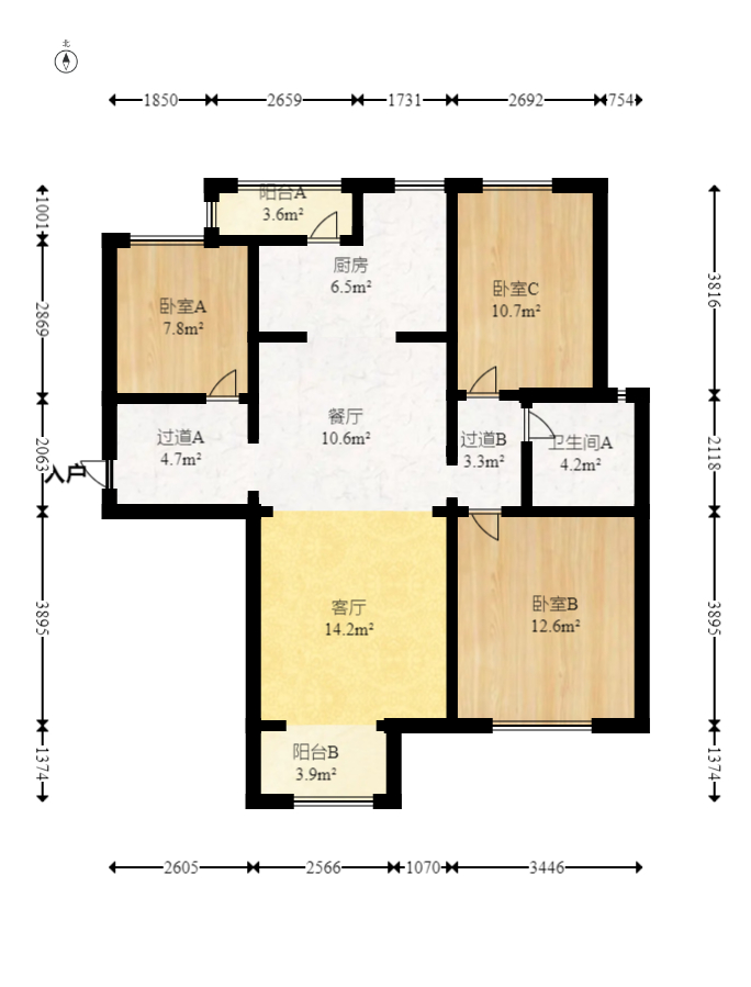 龙湖湘风原著（龙湖湘风星城）  3室2厅1卫    89.8万室内图1